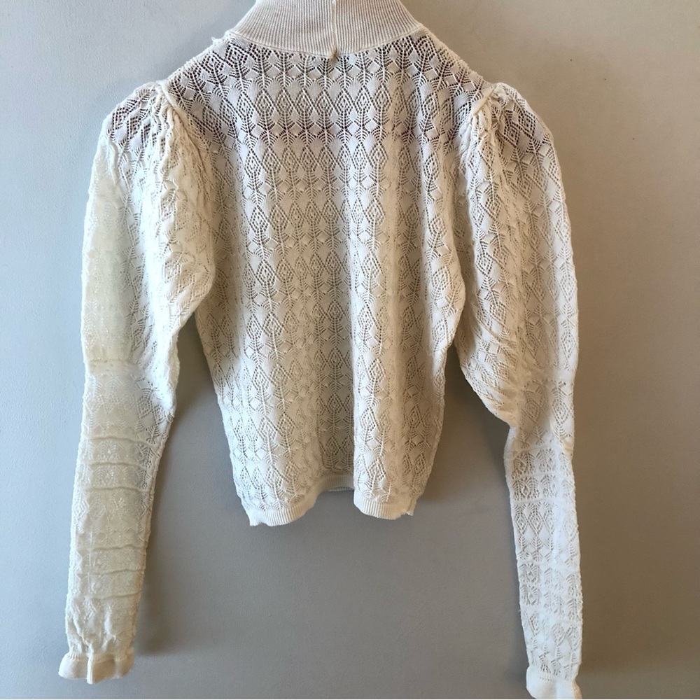 Zara Cream Lace-Knit Ruffled Turtleneck Sweater - Picture 6 of 9